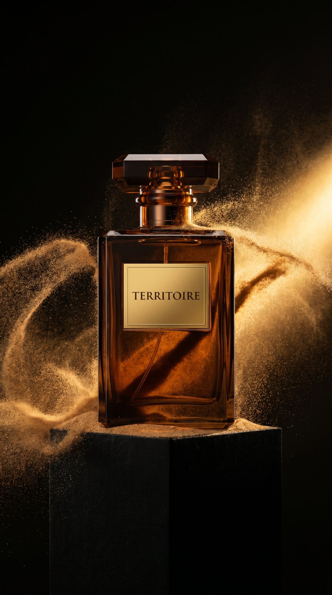 Territoire — parfum masculin dans un décor de désert d'ambre